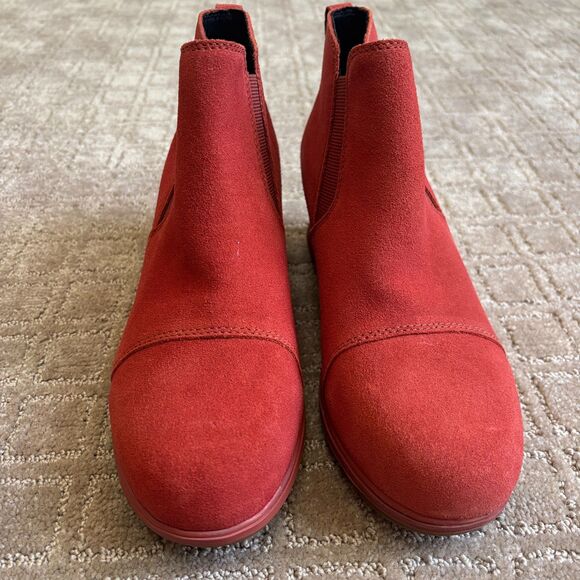 Sorel Evie Pull On Bootie Women's 9.5 Rust Red Waterproof Suede Wedge Ankle EUC - Picture 3 of 10